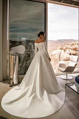 Off-the-Shoulder Ball Gown Wedding Dress with Long Sleeves