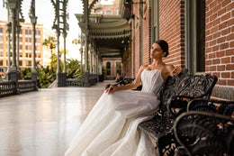 Off-the-Shoulder Sparkly Ball Gown Wedding Dress with Detachable Sleeves