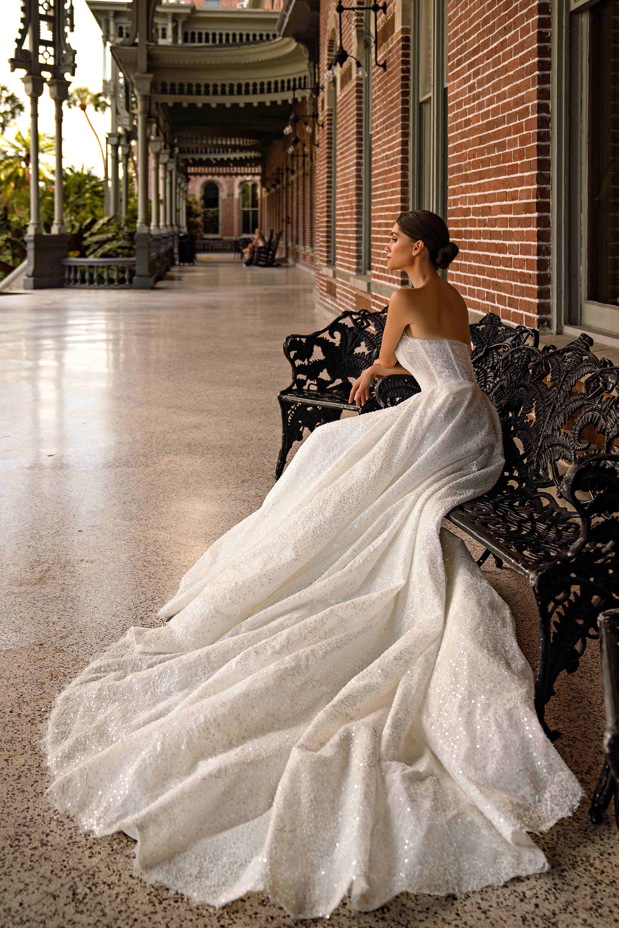 Off-the-Shoulder Sparkly Ball Gown Wedding Dress with Detachable Sleeves