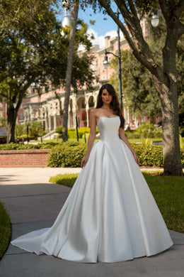 Off-the-Shoulder Satin Ball Gown Wedding Dress with Basque Waist