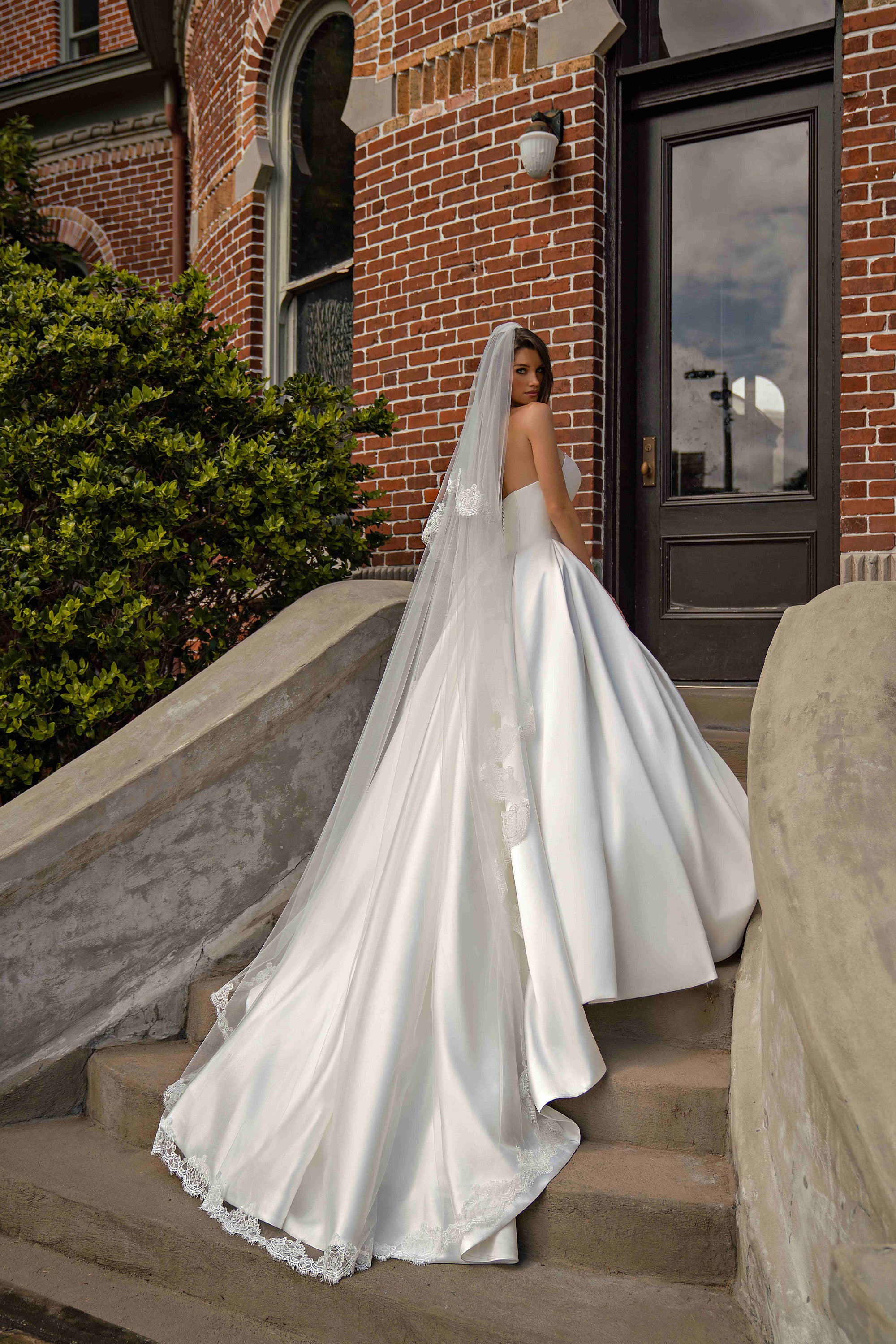 Off-the-Shoulder Satin Ball Gown Wedding Dress with Basque Waist