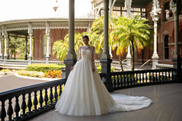 High Neck Long Sleeve Lace Ball Gown Wedding Dress
