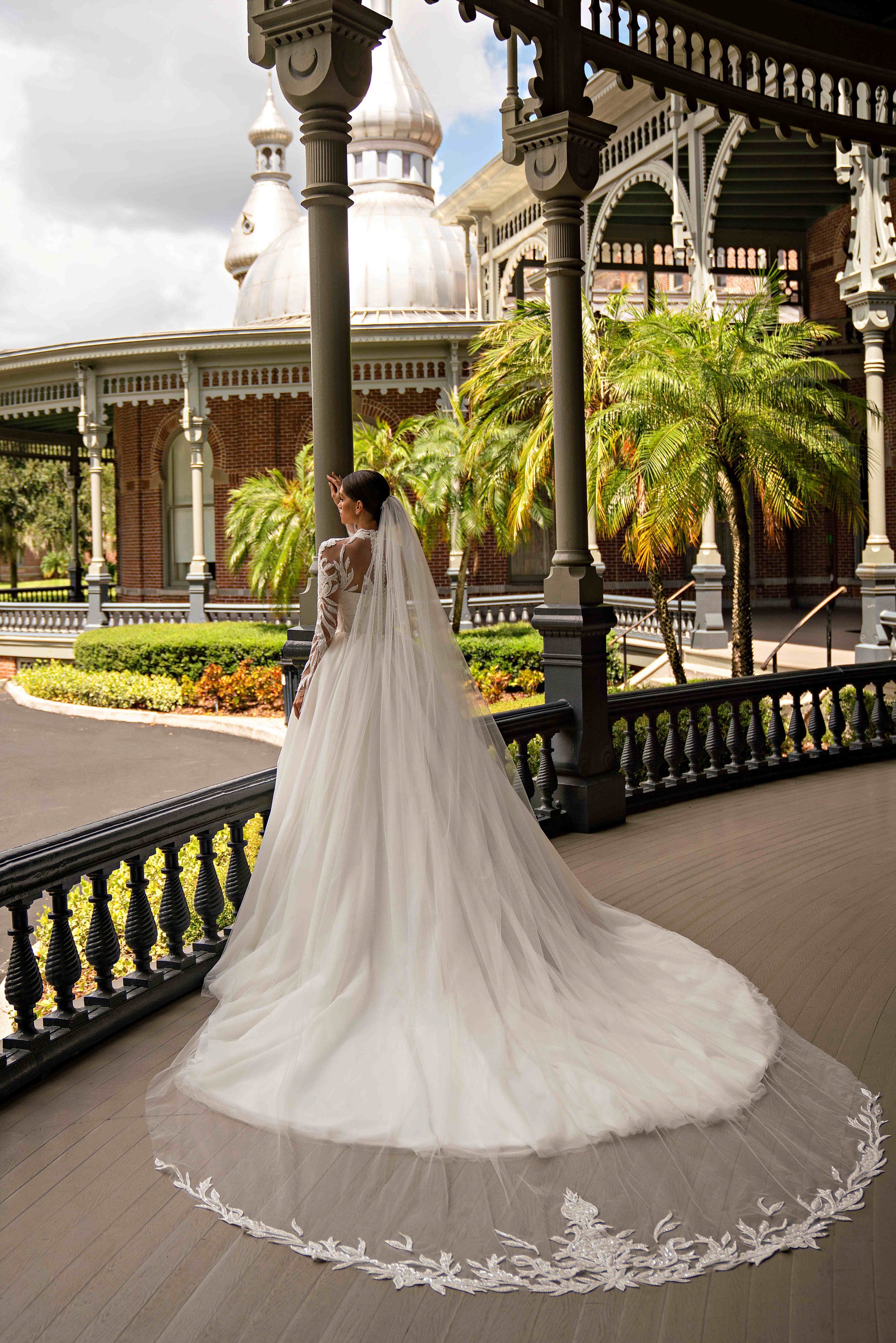 High Neck Long Sleeve Lace Ball Gown Wedding Dress