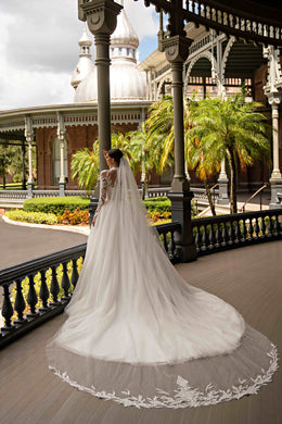 High Neck Long Sleeve Lace Ball Gown Wedding Dress