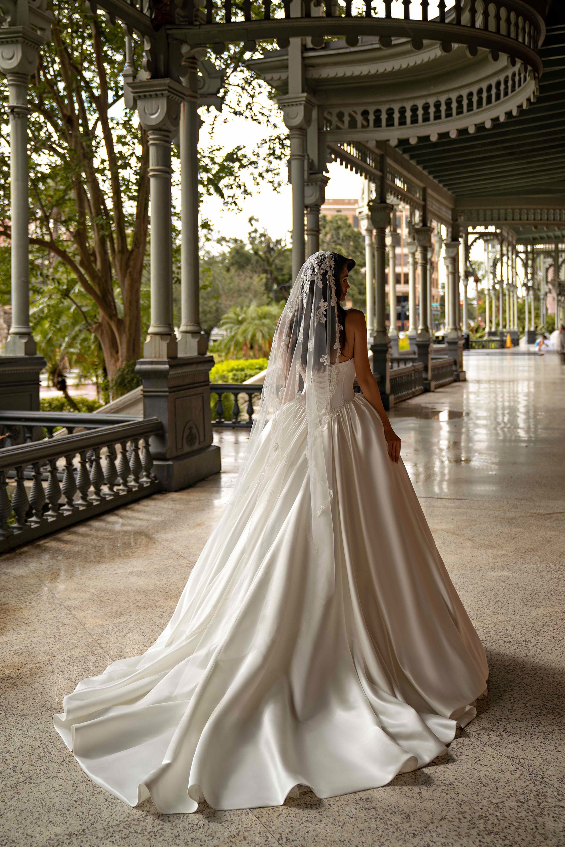 Strapless Satin Ball Gown Wedding Dress with Beaded Lace Bodice