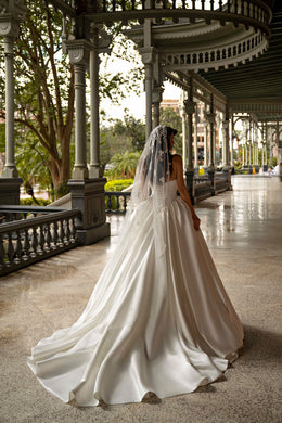 Strapless Satin Ball Gown Wedding Dress with Beaded Lace Bodice