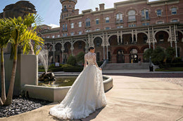 Floral Lace Ball Gown Wedding Dress with Detachable Long Sleeves