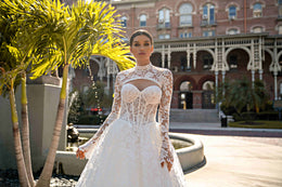 Floral Lace Ball Gown Wedding Dress with Detachable Long Sleeves