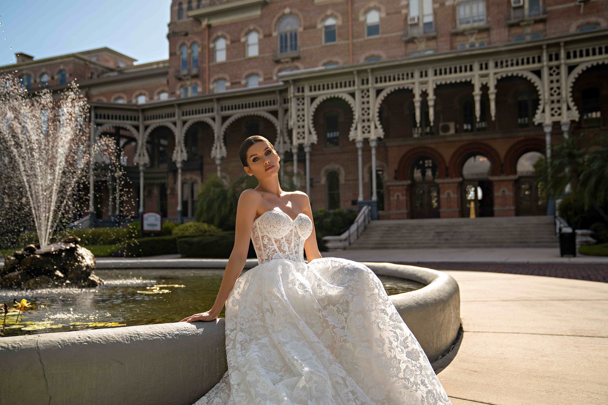 Floral Lace Ball Gown Wedding Dress with Detachable Long Sleeves