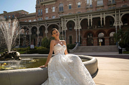Floral Lace Ball Gown Wedding Dress with Detachable Long Sleeves