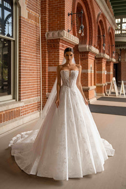 Strapless Lace A-Line Wedding Dress with Plunging Bodice
