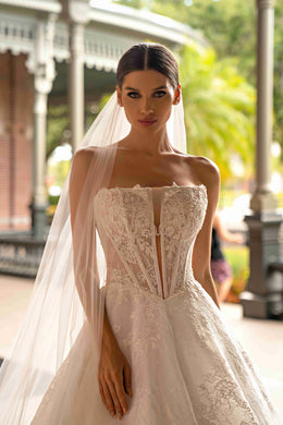 Strapless Lace A-Line Wedding Dress with Plunging Bodice