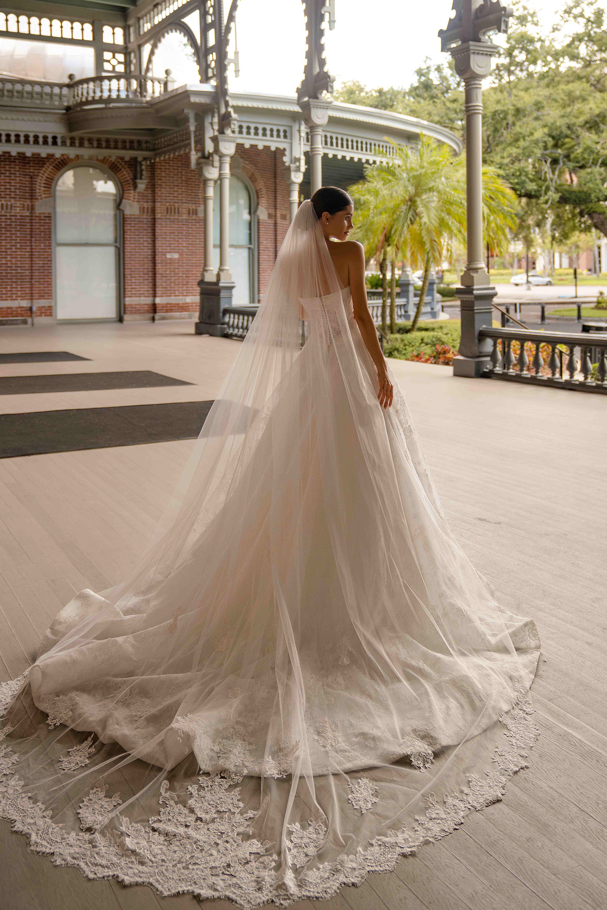 Strapless Lace A-Line Wedding Dress with Plunging Bodice