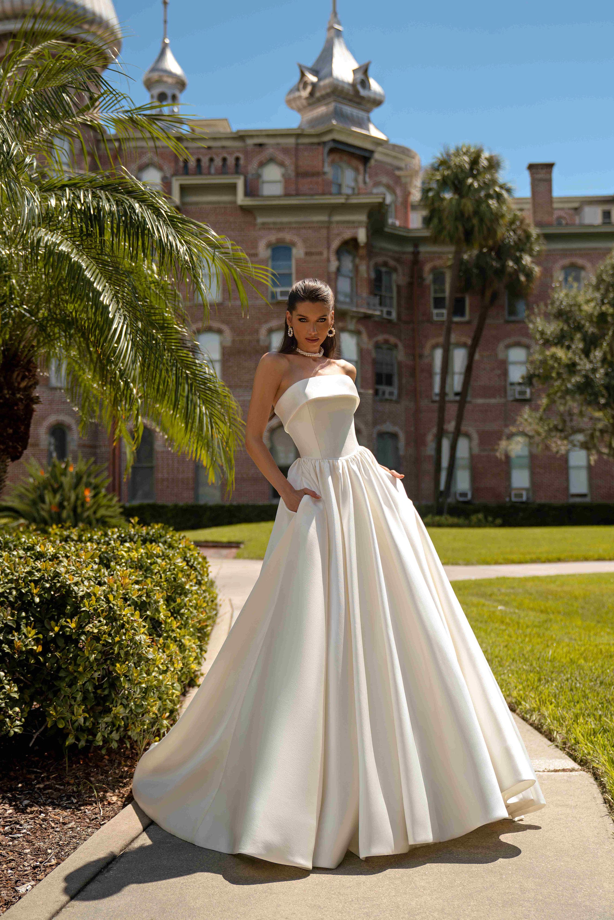 Strapless Mikado Ball Gown Wedding Dress with Pockets