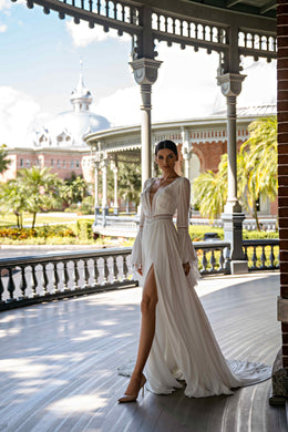 Boho Chiffon A-Line Wedding Dress with Long Bell Sleeves