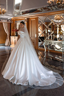 Satin Ball Gown Wedding Dress with Detachable Pearl Bolero
