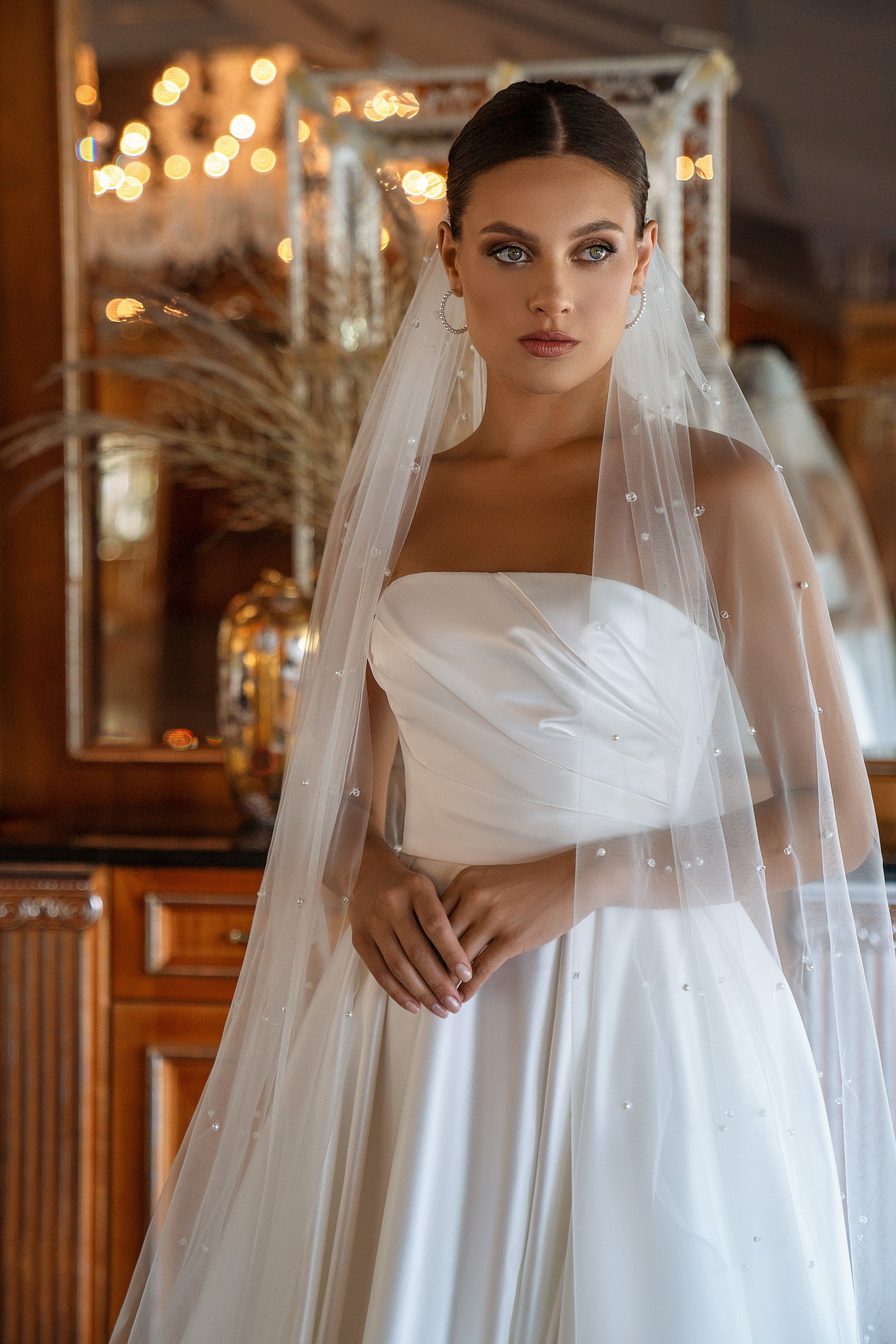Satin Ball Gown Wedding Dress with Detachable Pearl Bolero
