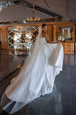 Satin Ball Gown Wedding Dress with Detachable Pearl Bolero