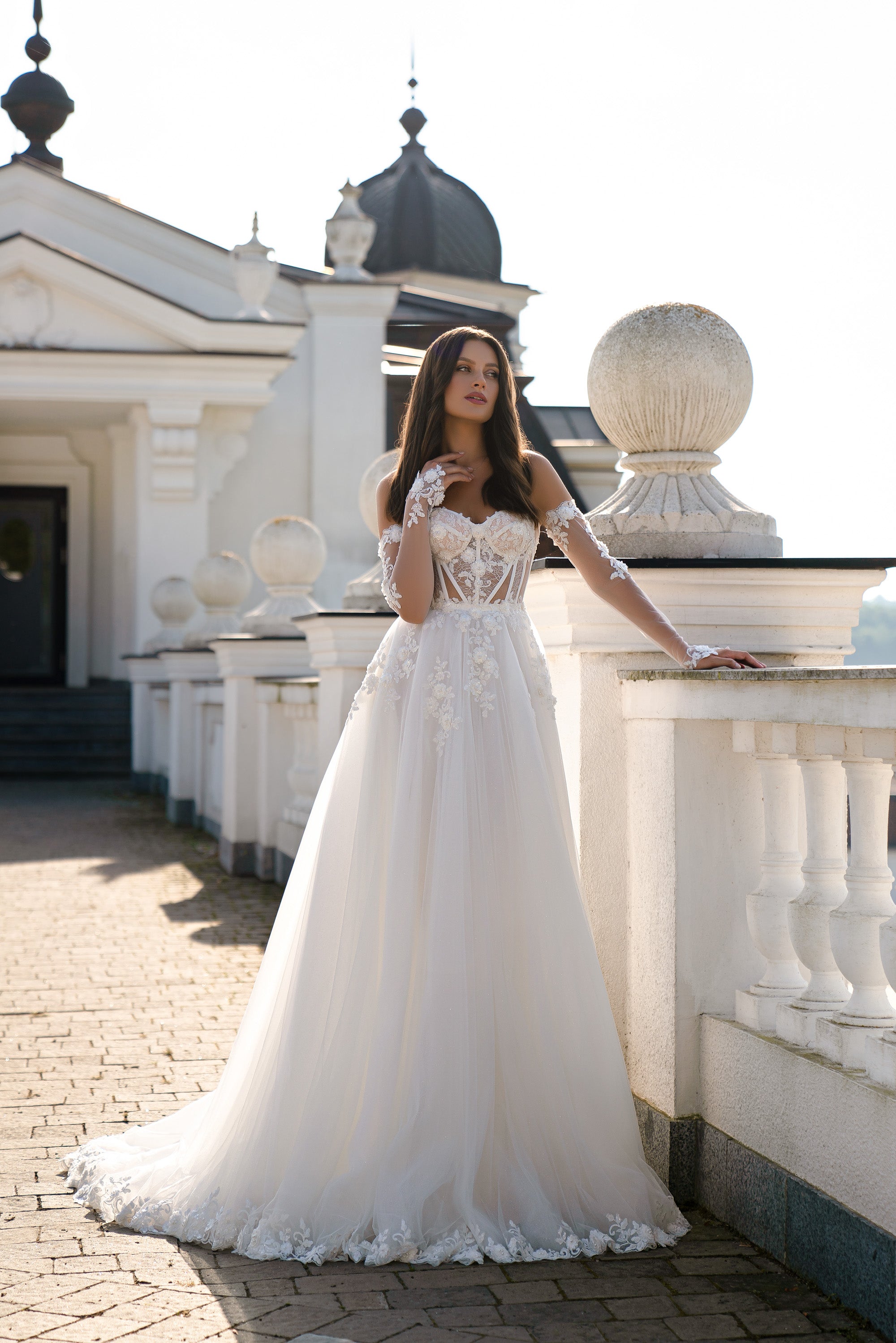 A-Line Wedding Dress with Lace Corset and Detachable Sleeves
