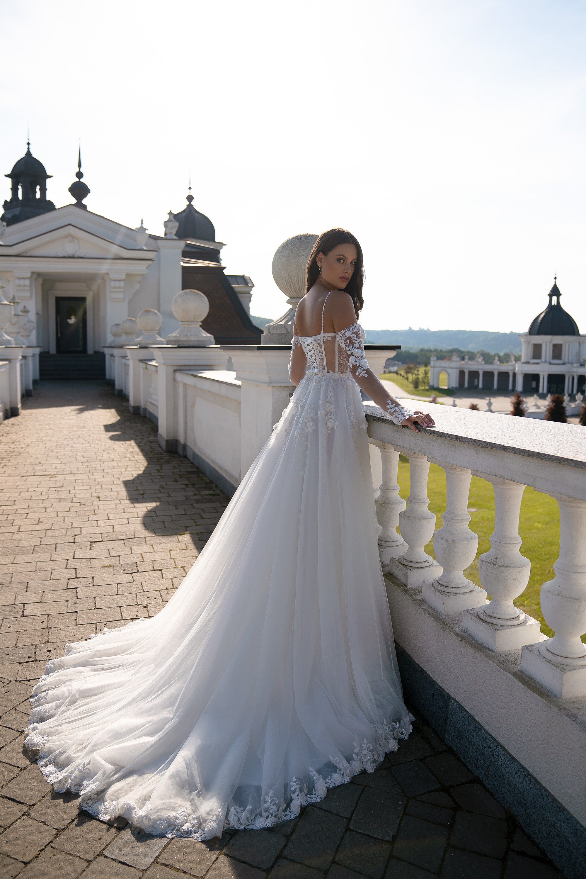 A-Line Wedding Dress with Lace Corset and Detachable Sleeves