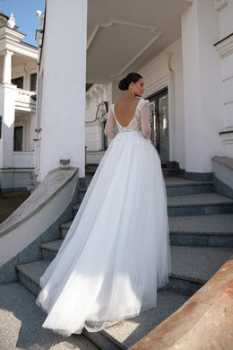 A-Line Wedding Dress with Illusion Lace Bodice and Long Sleeves