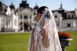 A-Line Wedding Dress with Illusion V-Neck and Bishop Sleeves