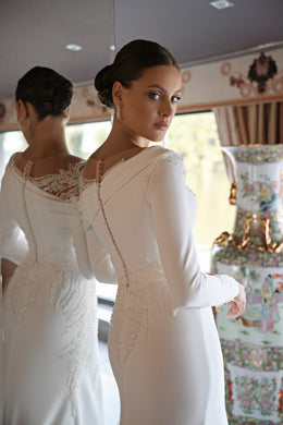 Trumpet Wedding Dress with Asymmetric Draped Neckline