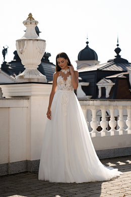 A-Line Wedding Dress with Illusion Lace Bodice