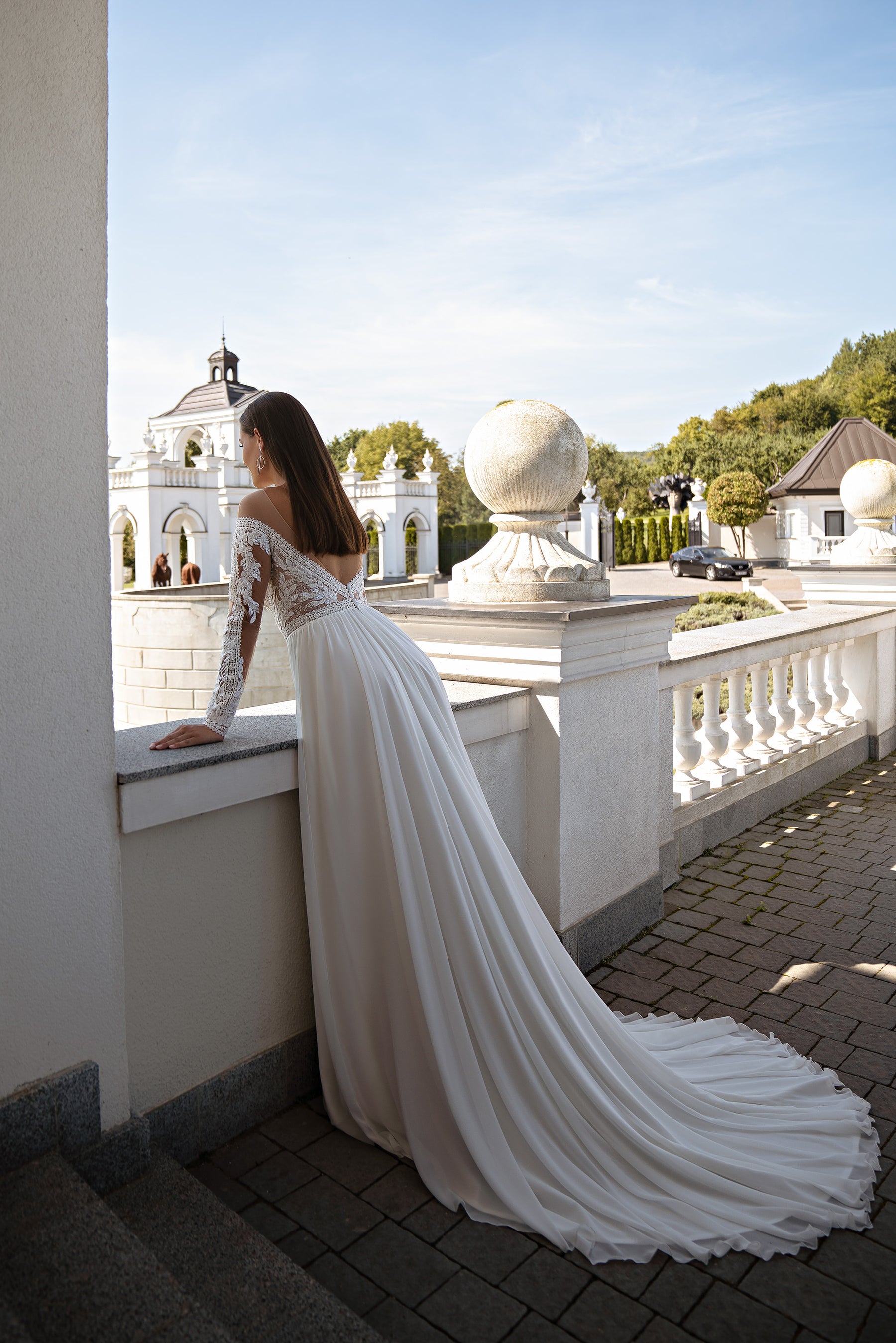A-Line Wedding Dress with Illusion Lace Bodice and Slit