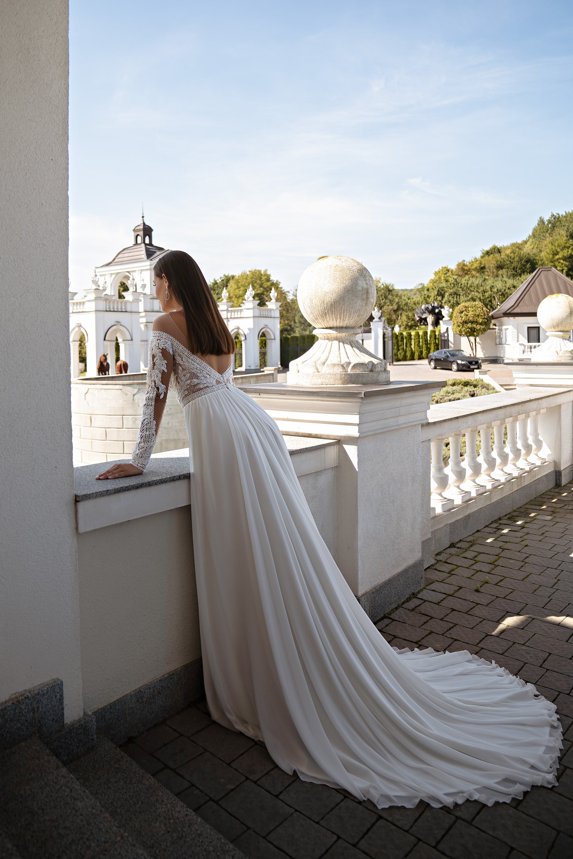 A-Line Wedding Dress with Illusion Lace Bodice and Slit