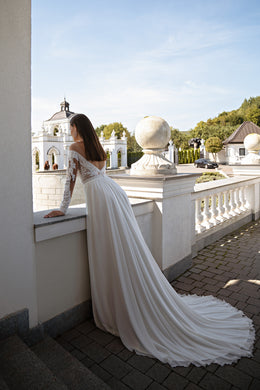 A-Line Wedding Dress with Illusion Lace Bodice and Slit