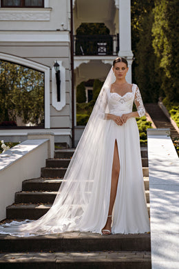 A-Line Wedding Dress with Illusion Lace Bodice and Slit