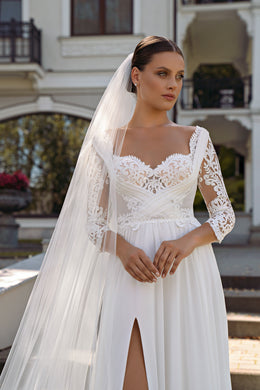 A-Line Wedding Dress with Illusion Lace Bodice and Slit