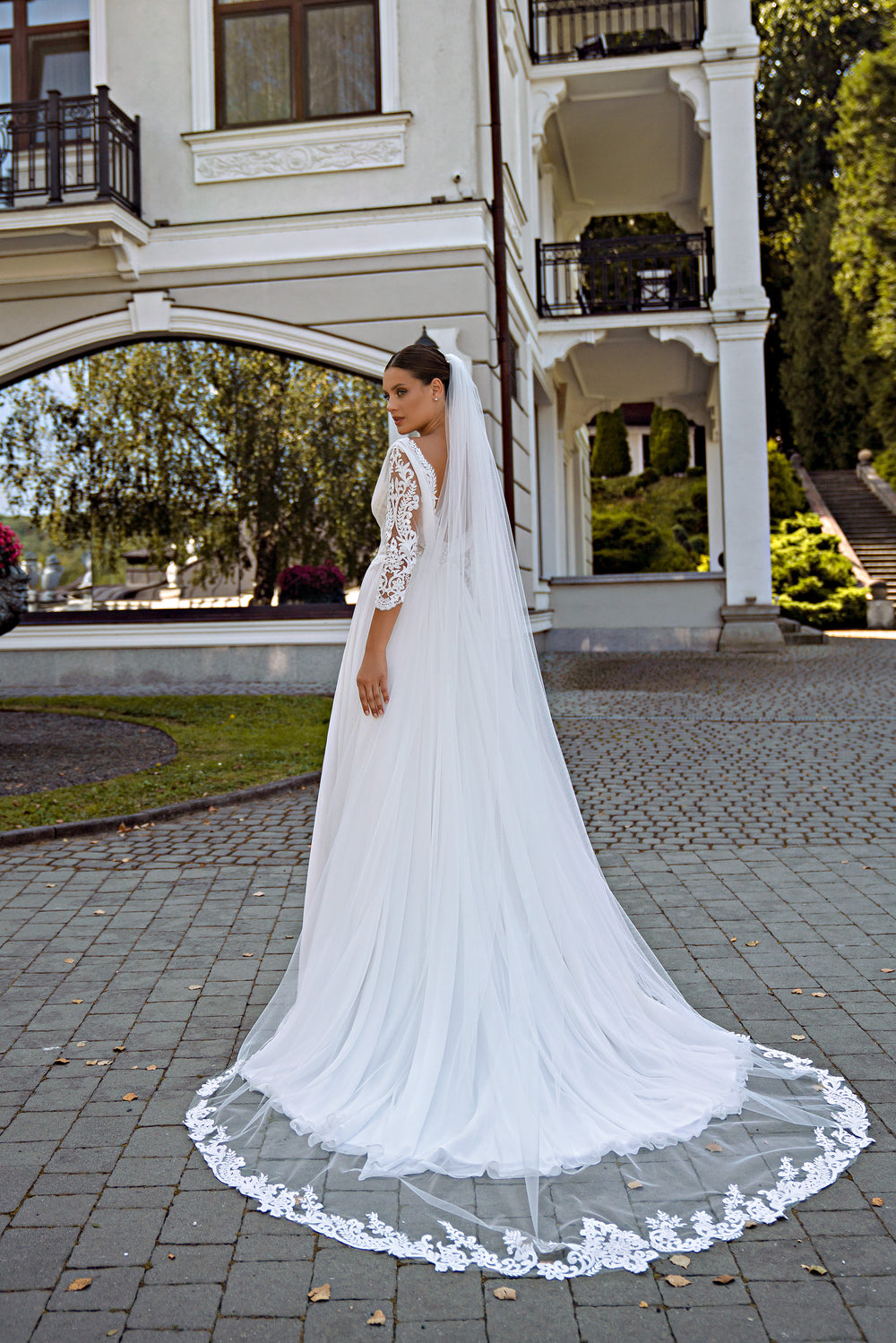 Glamorous Boho Wedding Dress with Semi-Sheer Bodice, Lace Embroidery & Sequins - Effortless Chic for the Bride