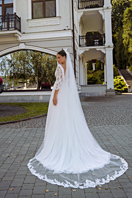 A-Line Wedding Dress with Illusion Lace Bodice and Slit