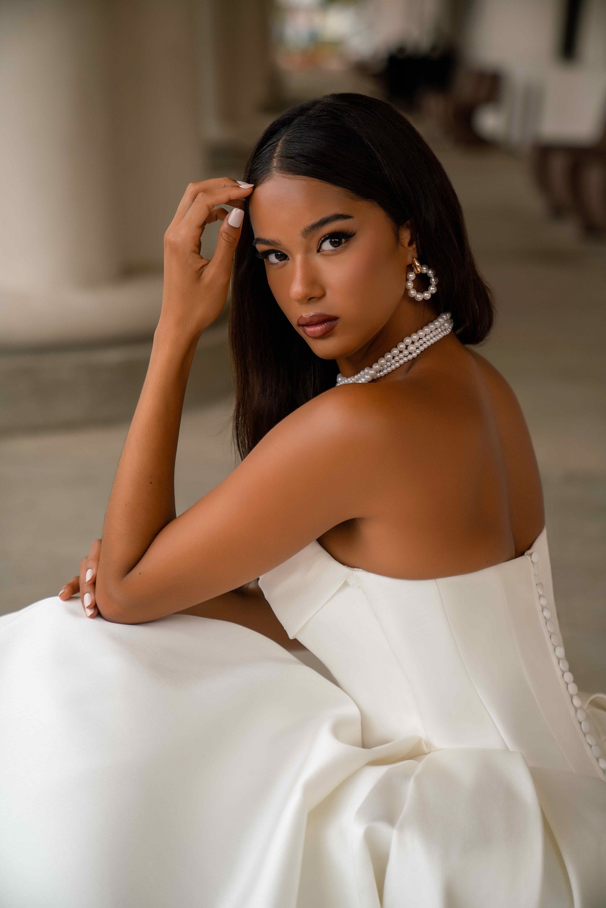 Ball Gown Wedding Dress With Off-The-Shoulder Neckline, Satin Fabric, Full Skirt, Cathedral Train