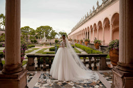 Long Sleeve Lace Ball Gown Wedding Dress with Illusion Bodice