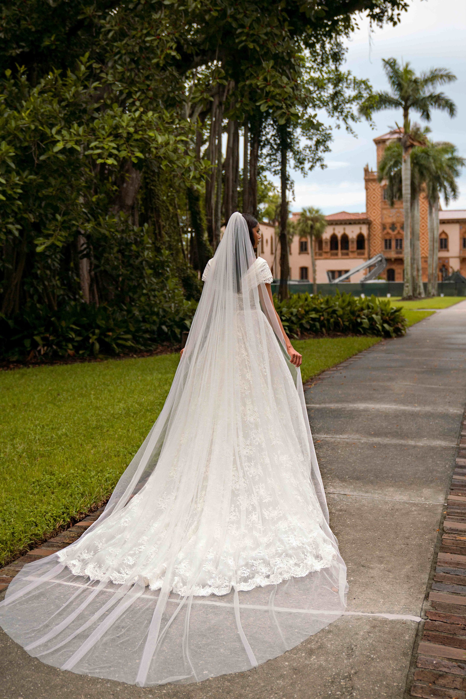 V-Neck Lace A-Line Wedding Dress with Cap Sleeves