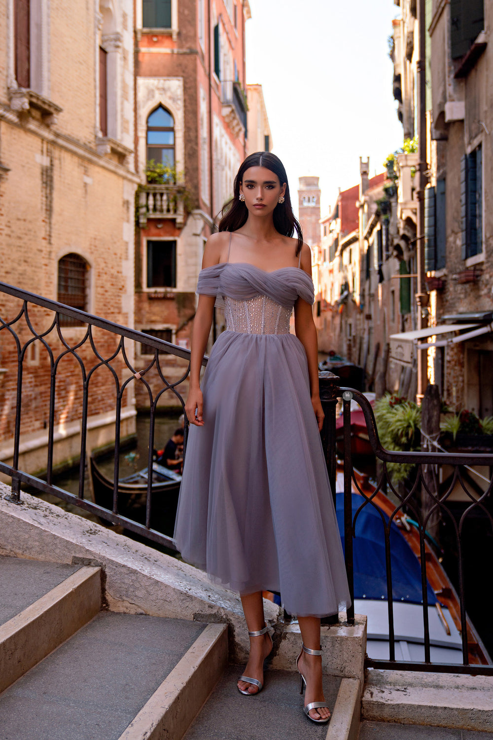 A-line Evening Dress with Beaded Corset Bodice