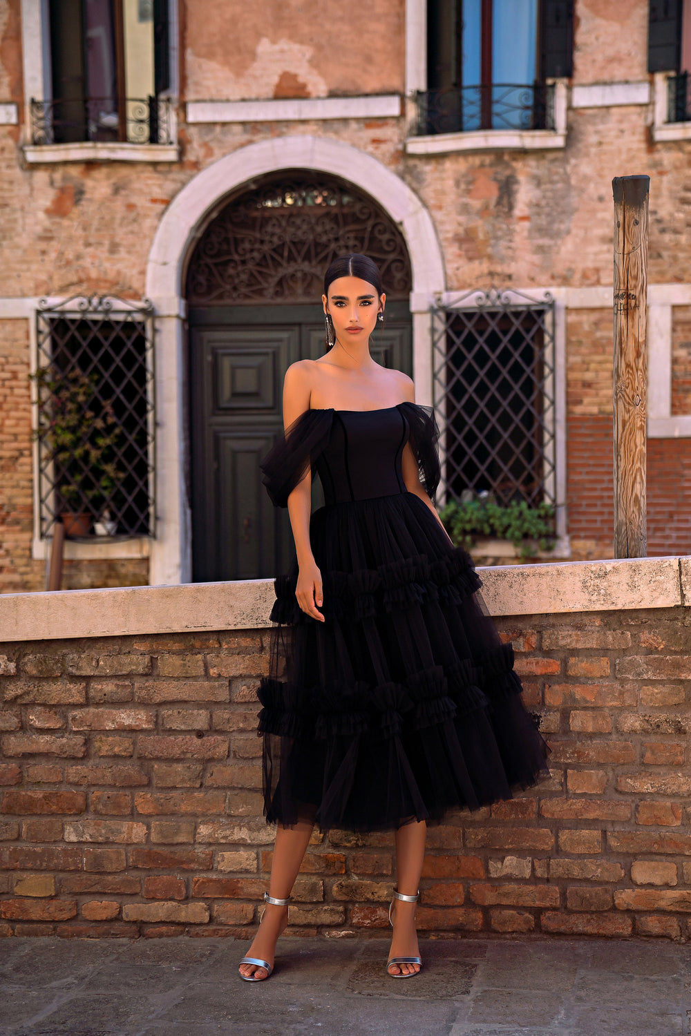 A-line Evening Dress with Tiered Tulle Ruffles