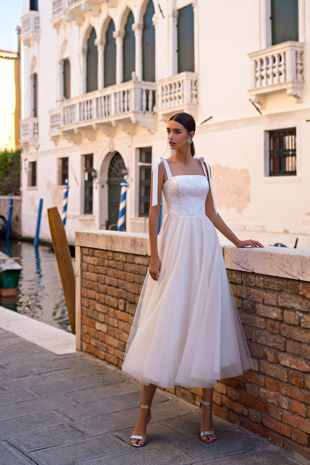A-Line Evening Dress with Metallic Floral Bodice