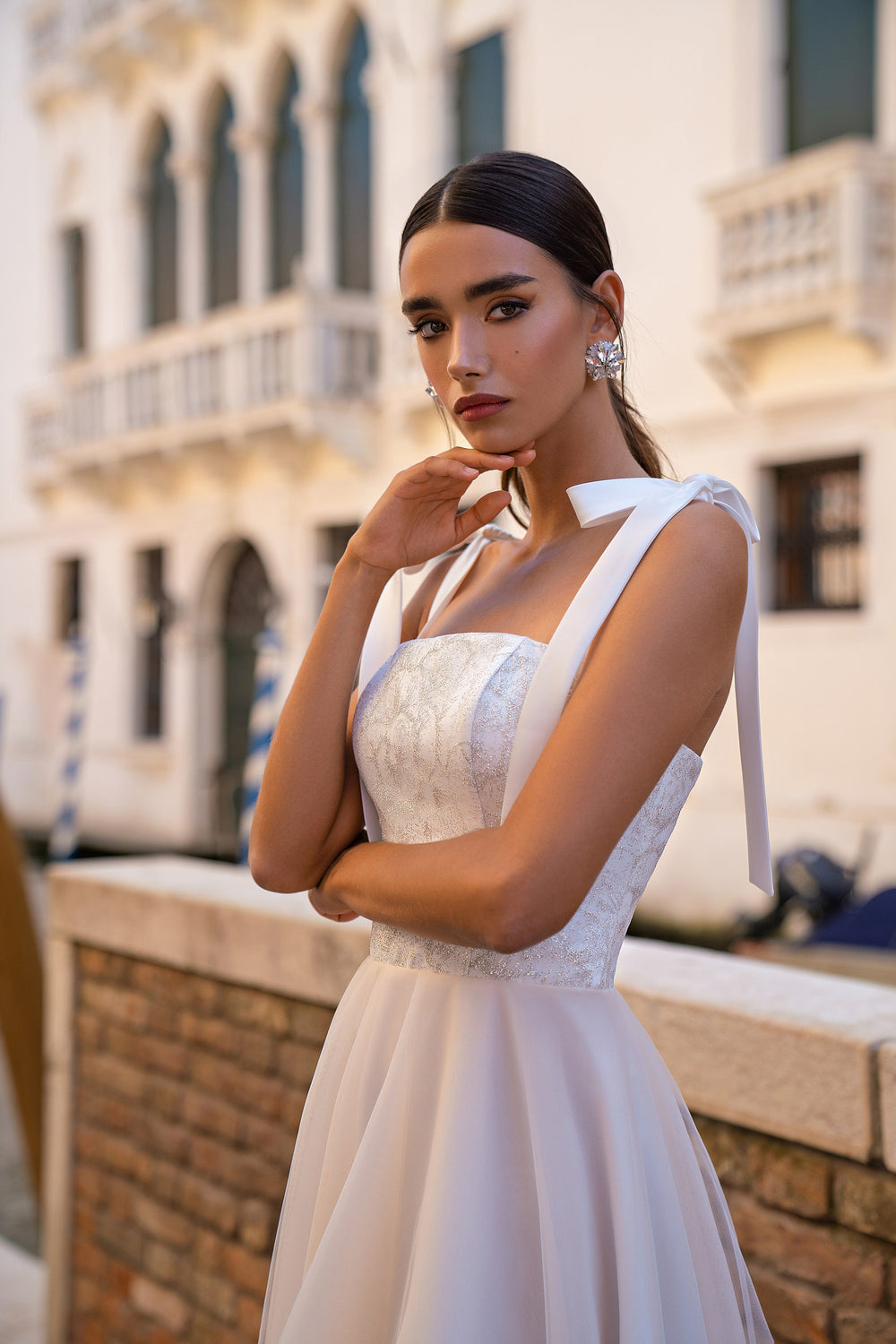 A-Line Evening Dress with Metallic Floral Bodice
