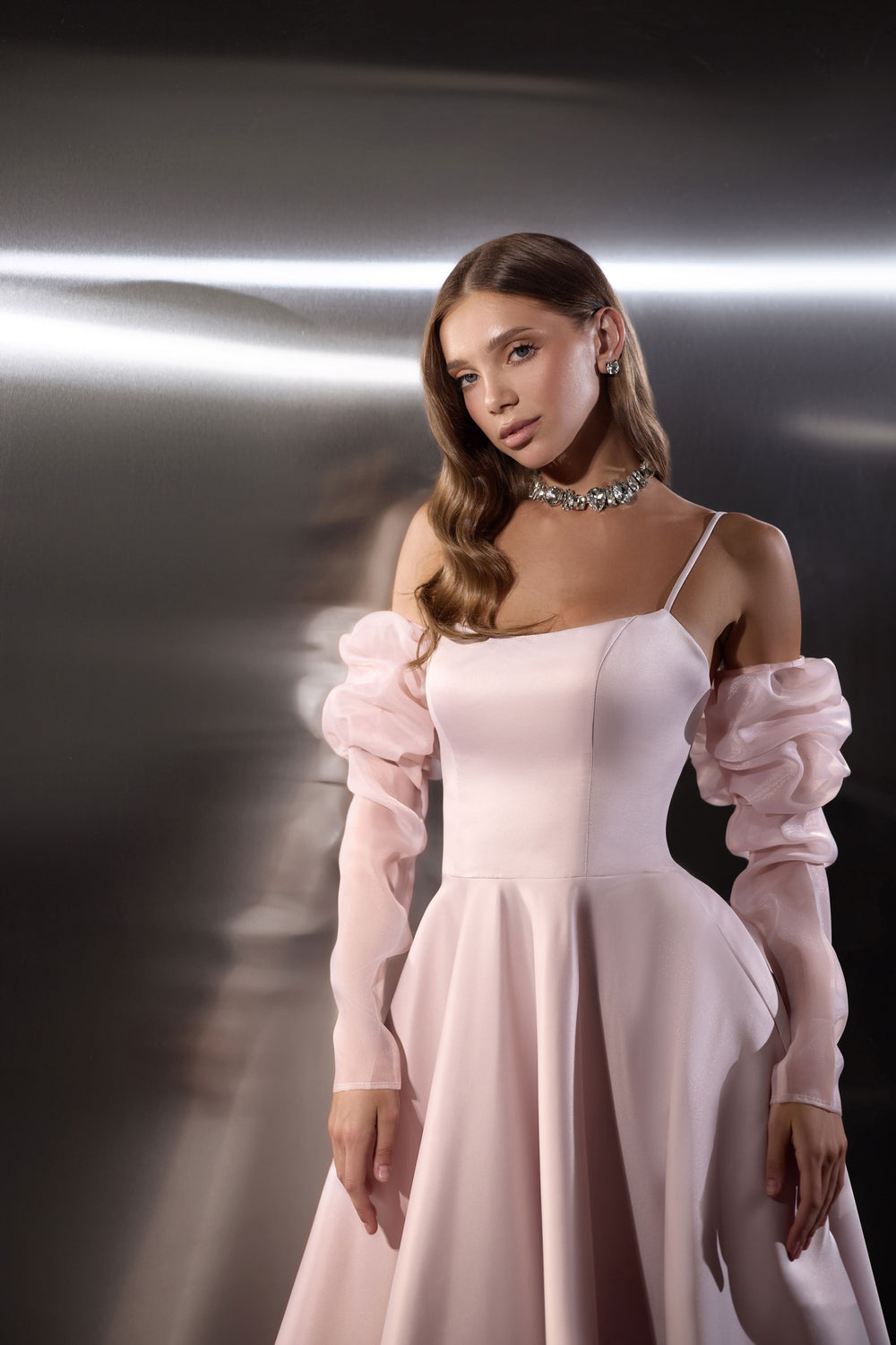 A-Line Evening Dress with Ruffled Off-the-Shoulder Sleeves