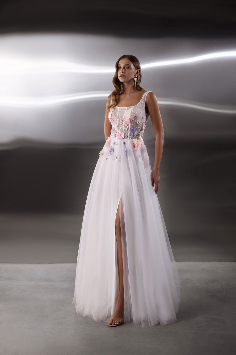 A-line Evening Dress with Floral Appliqués