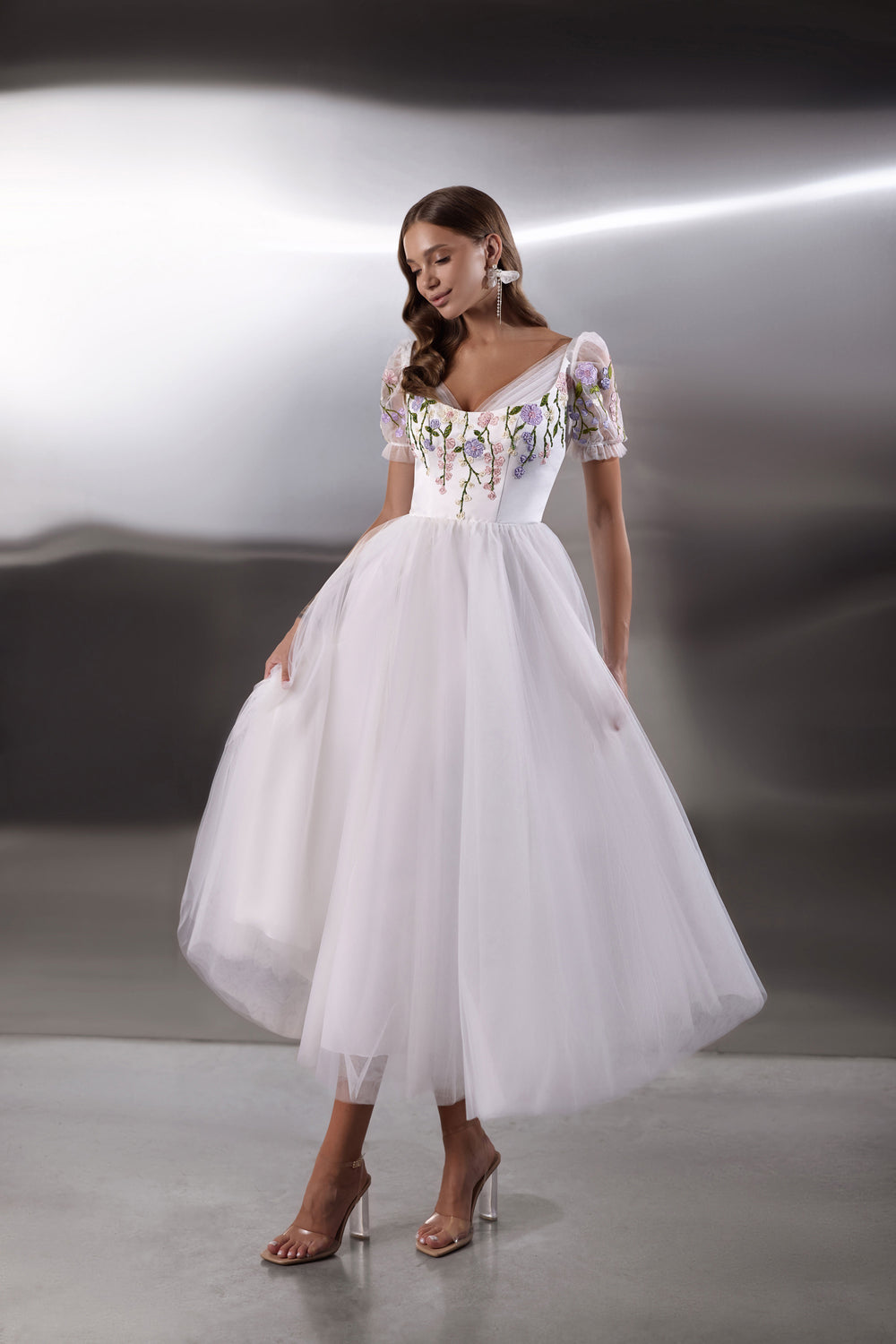 A-Line Evening Dress with Floral Embroidery