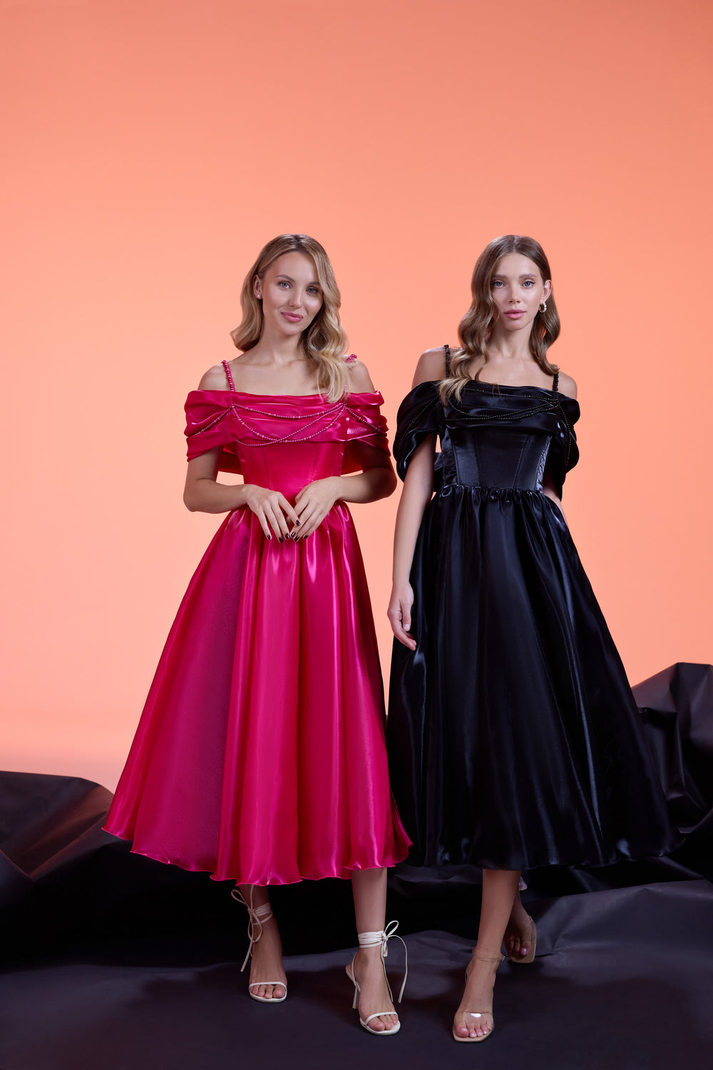 A-line Evening Dress with Beaded Off-the-Shoulder Draping