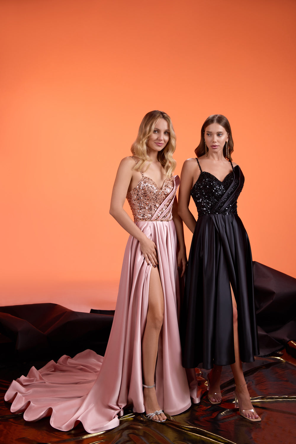 A-Line Evening Dress with Sequin Bodice and High Slit