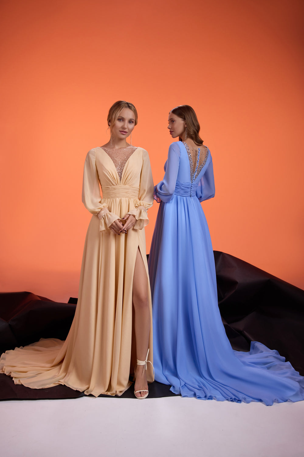 A-Line Evening Dress with Beaded Illusion Neckline