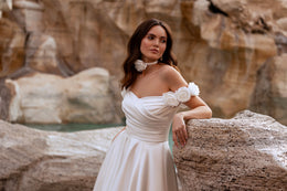 Satin Ball Gown Wedding Dress with 3D Floral Appliqués