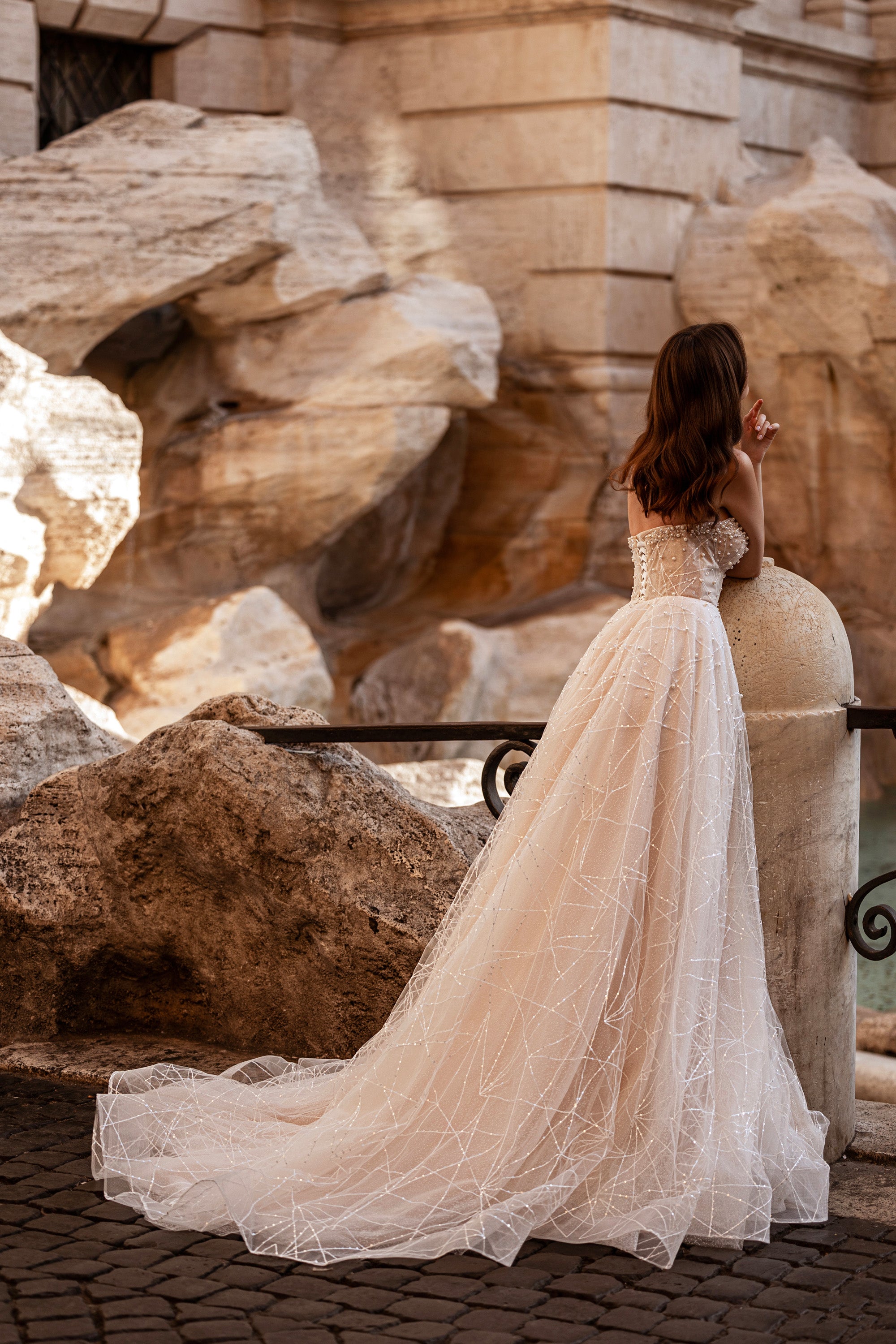 Sparkly A-Line Wedding Dress with Detachable Beaded Cape